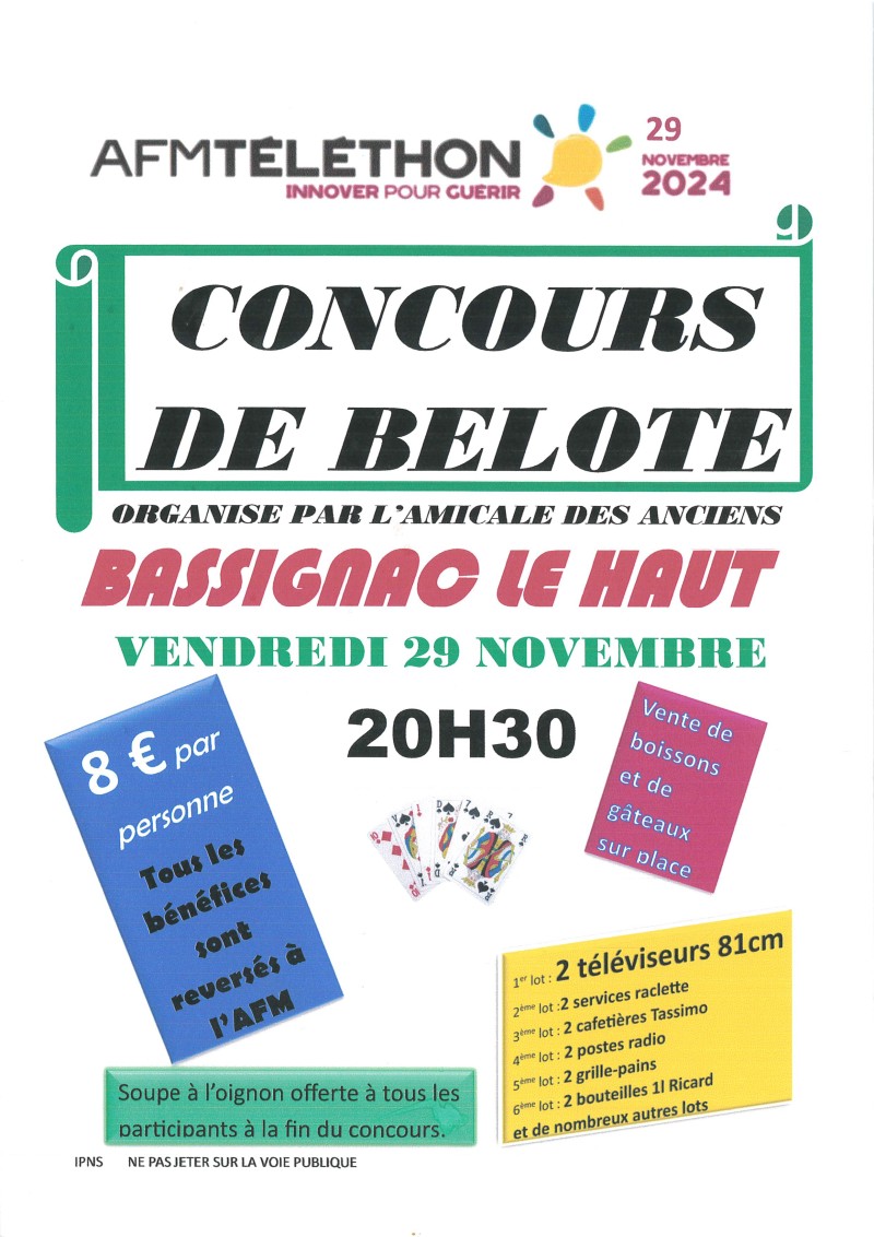 Concours de belote au profit du Téléthon