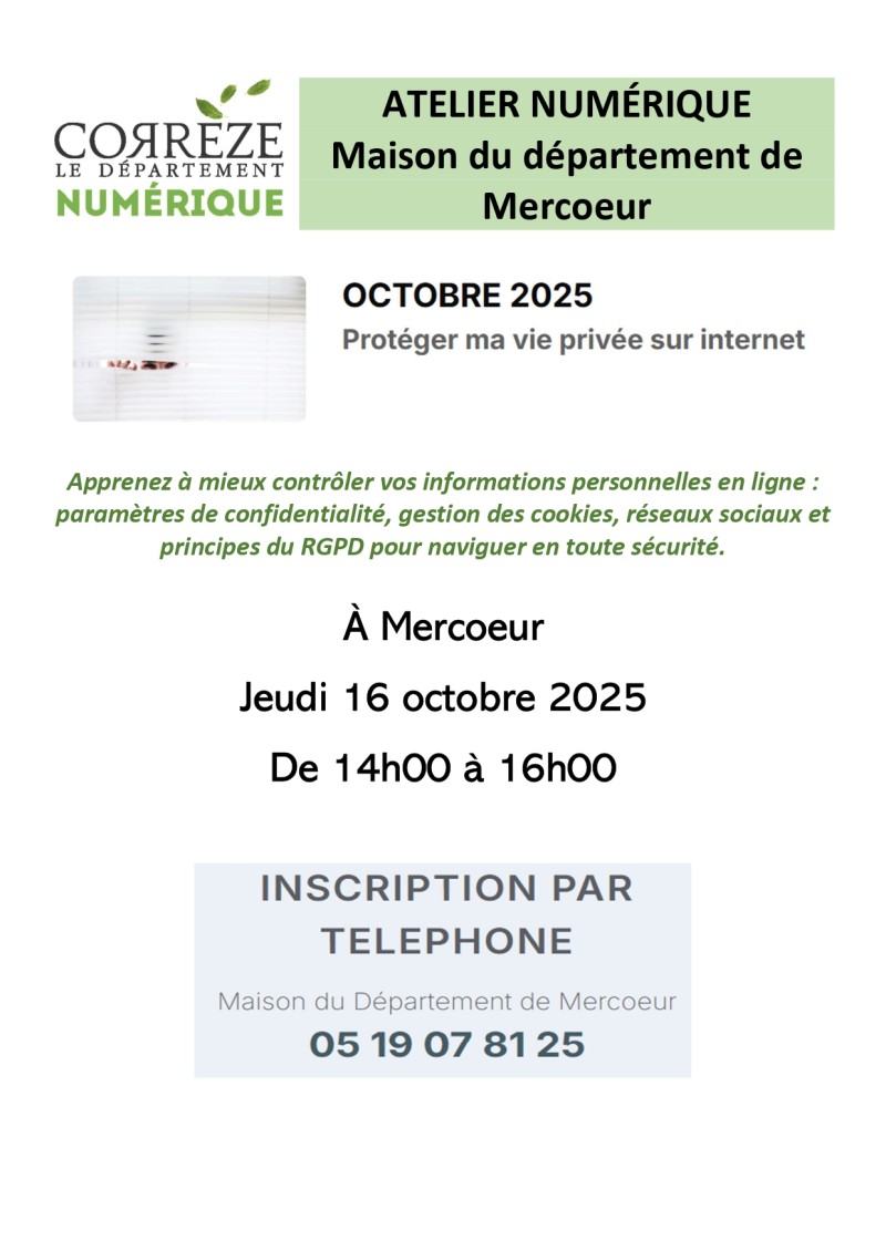 Atelier numérique &quot;Protéger ma vie privée sur internet&quot;